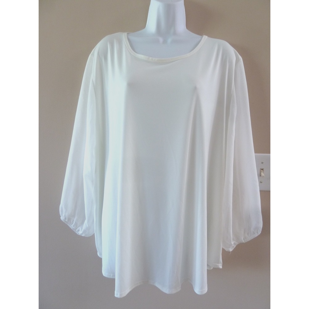 ARABELLA Plus Sz 3X Sheer Balloon Sleeve Pullover Blouse Career Office White
